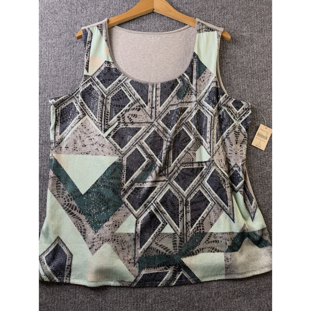 Coldwater Creek Geometric Shimmer Sequin Tank Top Women's 1X 18 Sleeveless Gray